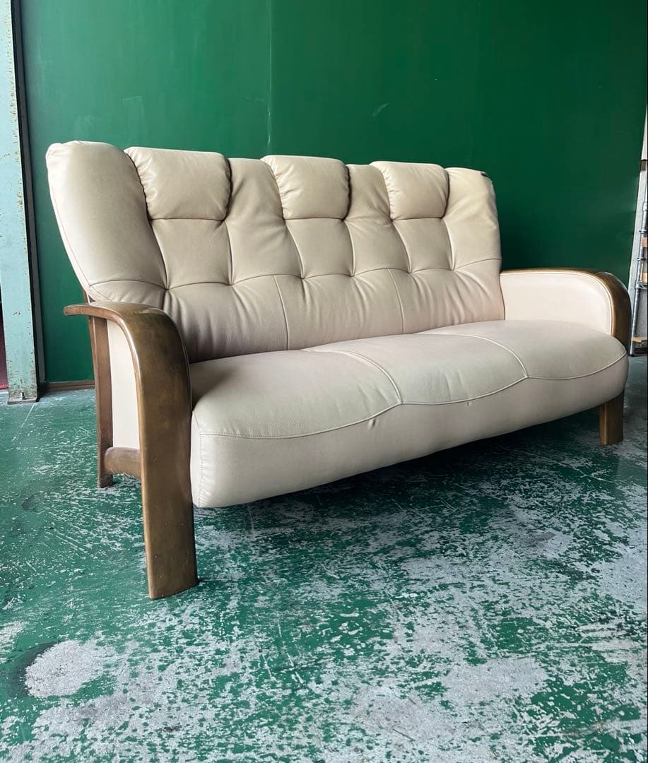 カリモク トリプルソファー インテリア アンティーク 3P レザー 家具