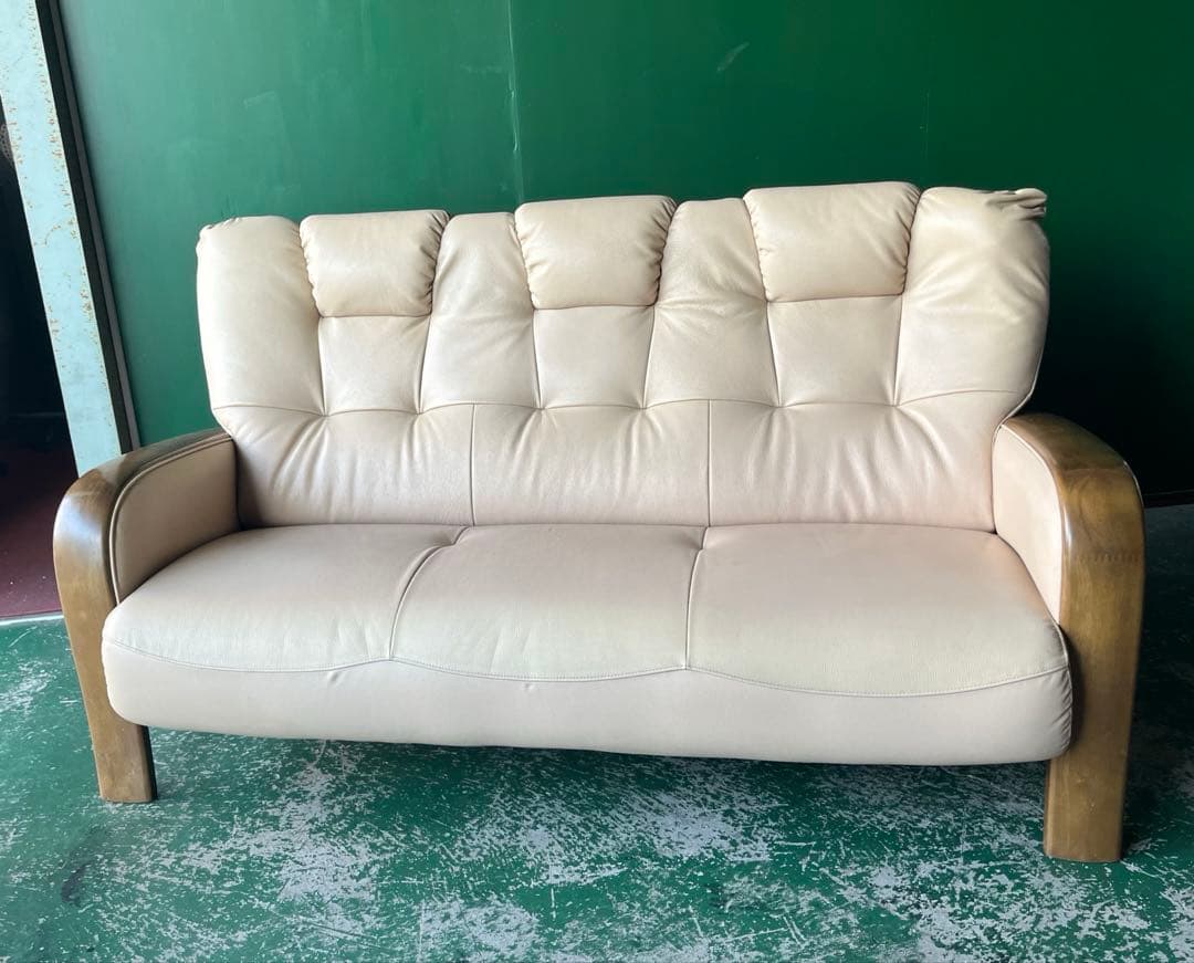 カリモク トリプルソファー インテリア アンティーク 3P レザー 家具