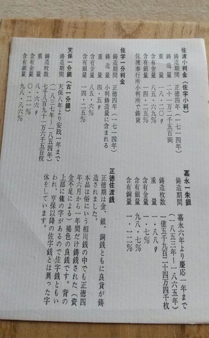 桐箱入 佐渡小判金 佐字小判