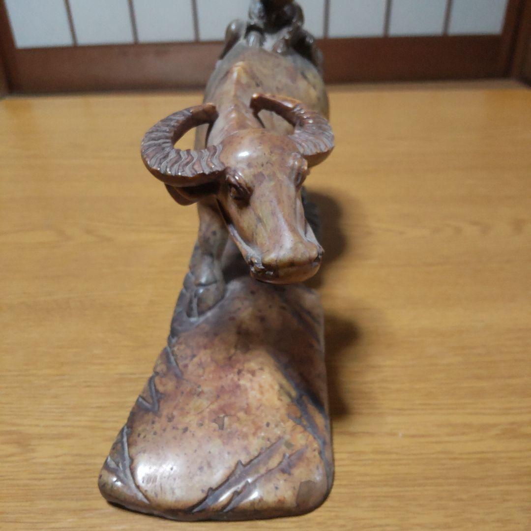 置物　童子牧牛　石