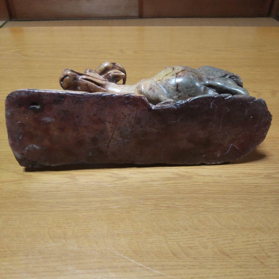 置物　童子牧牛　石