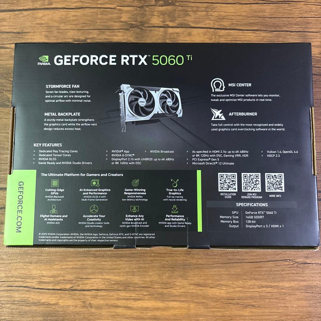 グラフィックボード・グラボ・ビデオカード GeForce RTX 5060Ti 16GB MSI VENTUS2X