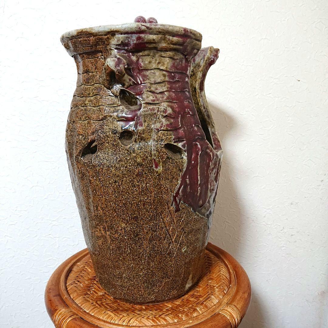 陶器の傘立て花瓶☆信楽焼☆ ツイストハンドル☆３８cm【値引き】