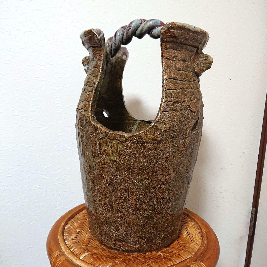 陶器の傘立て花瓶☆信楽焼☆ ツイストハンドル☆３８cm【値引き】