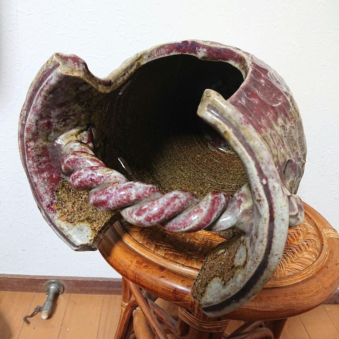 陶器の傘立て花瓶☆信楽焼☆ ツイストハンドル☆３８cm【値引き】