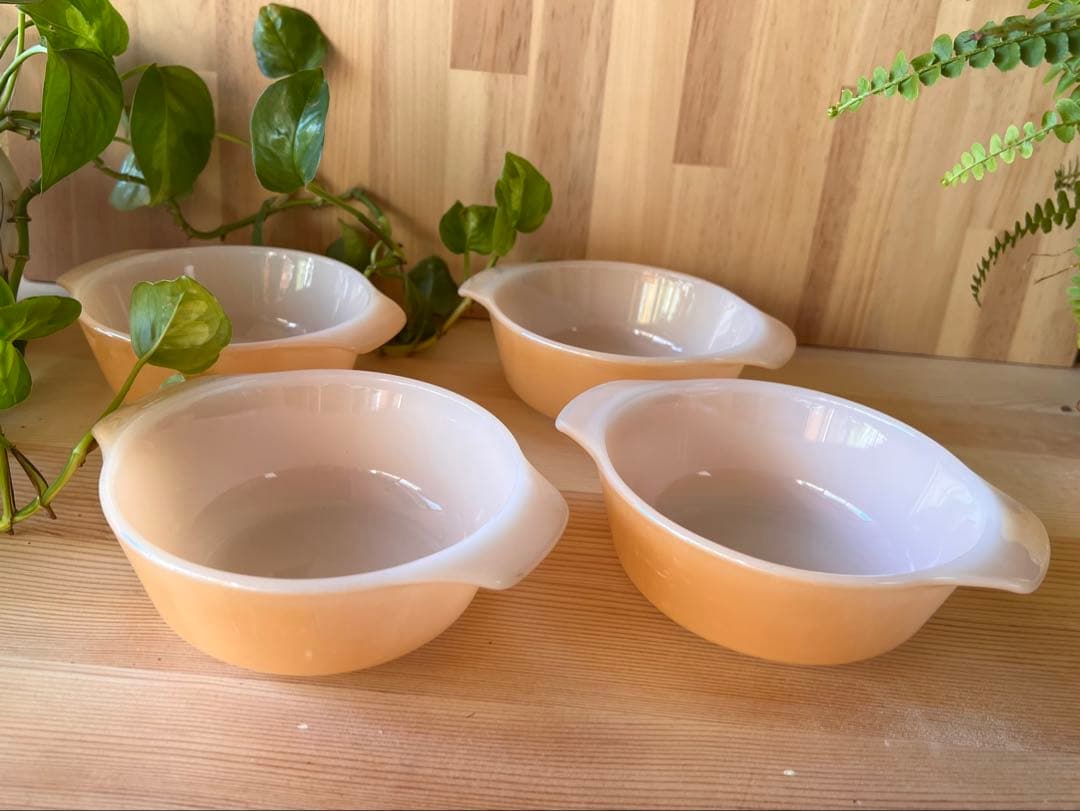 ヴィンテージ ファイヤーキング4個セットピーチラスター グラタン スープボール