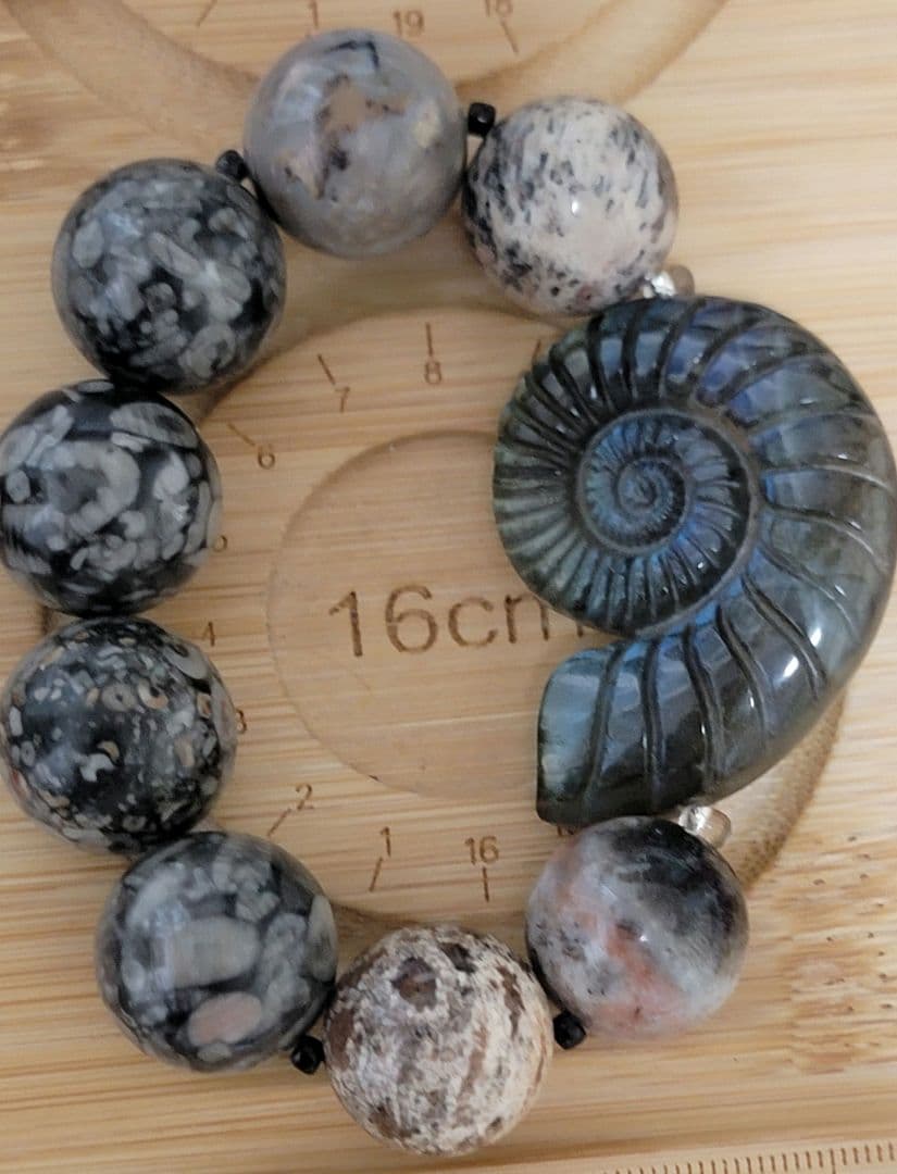 高品質ラブラドライトの【アンモナイト】【珊瑚の化石】【ウミユリの化石】No.3