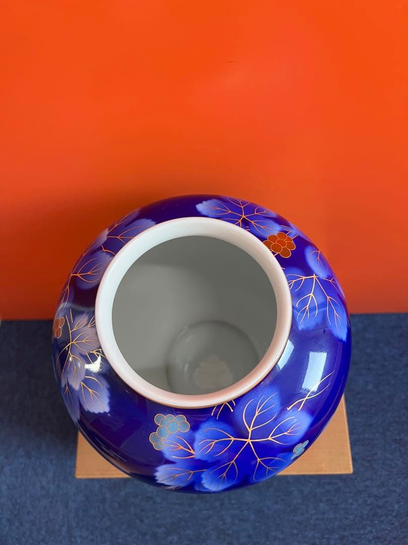 1186 深川製磁　金彩　葡萄瑠璃　花瓶　未使用