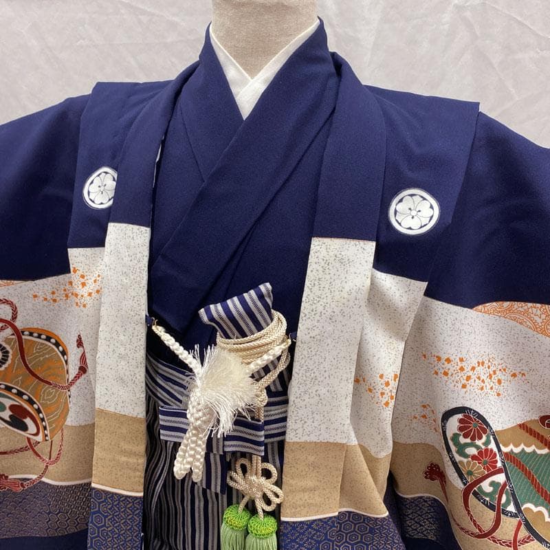 601ab50◎七五三 五歳 男児 着物&羽織&袴&角帯&長襦袢 鷹 濃紺◎