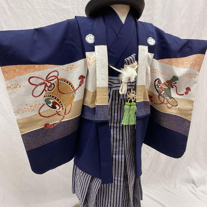 601ab50◎七五三 五歳 男児 着物&羽織&袴&角帯&長襦袢 鷹 濃紺◎