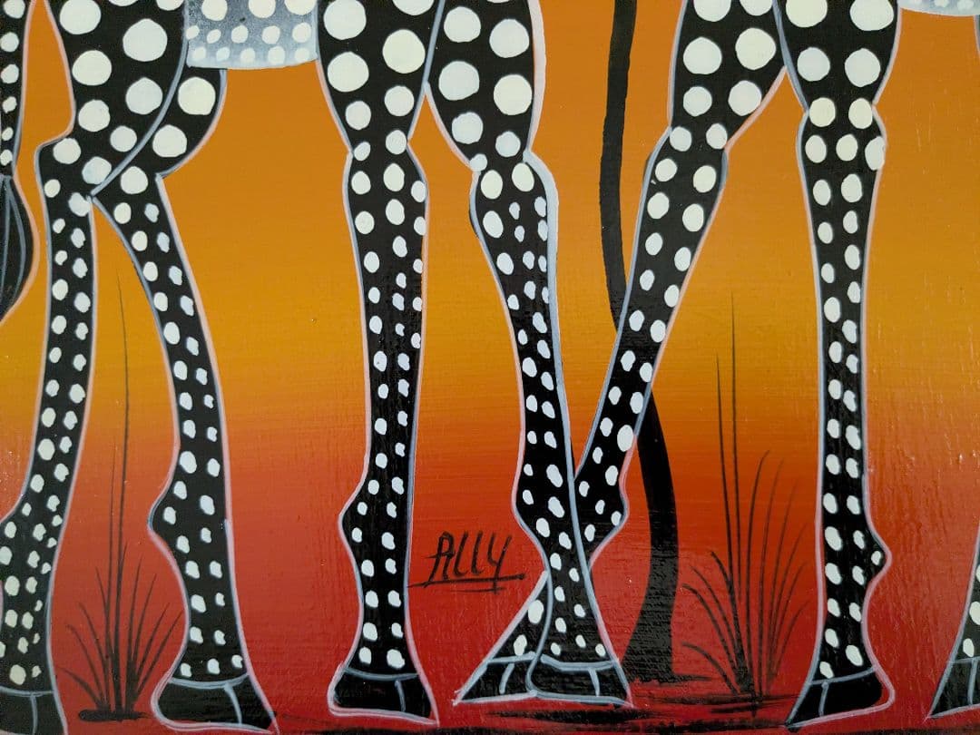 ●アフリカの絵画、ティンガティンガ、キリン、オレンジバック、30×40cm