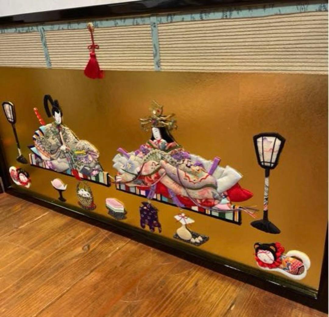 美品　押絵びな　江戸ちりめん　三枚屏風　お雛様　ひな祭り