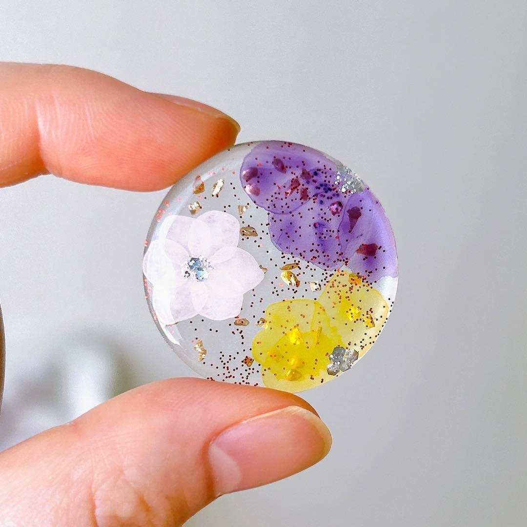 たらしこみフラワー　ヘアゴム　ブローチ　レジン