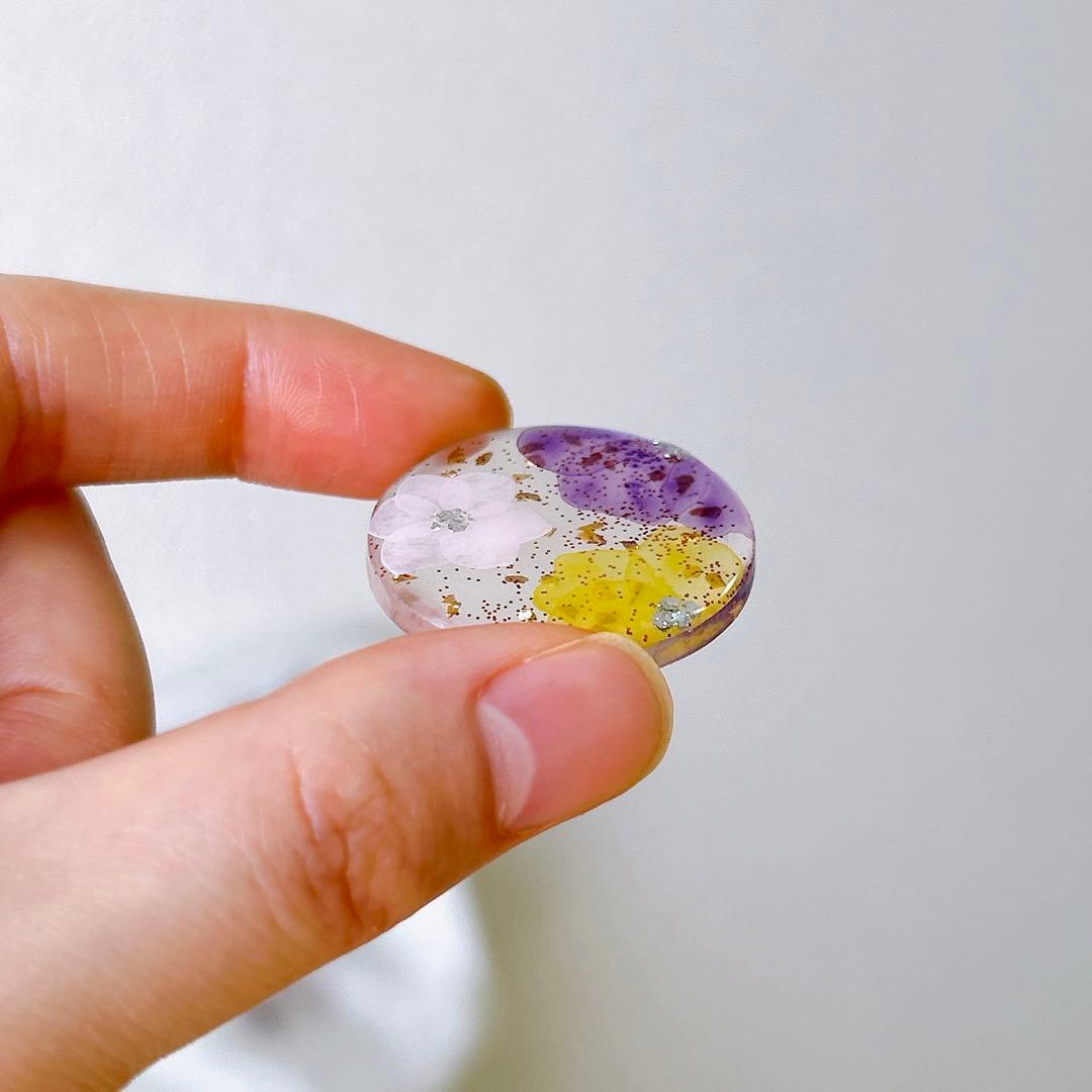 たらしこみフラワー　ヘアゴム　ブローチ　レジン