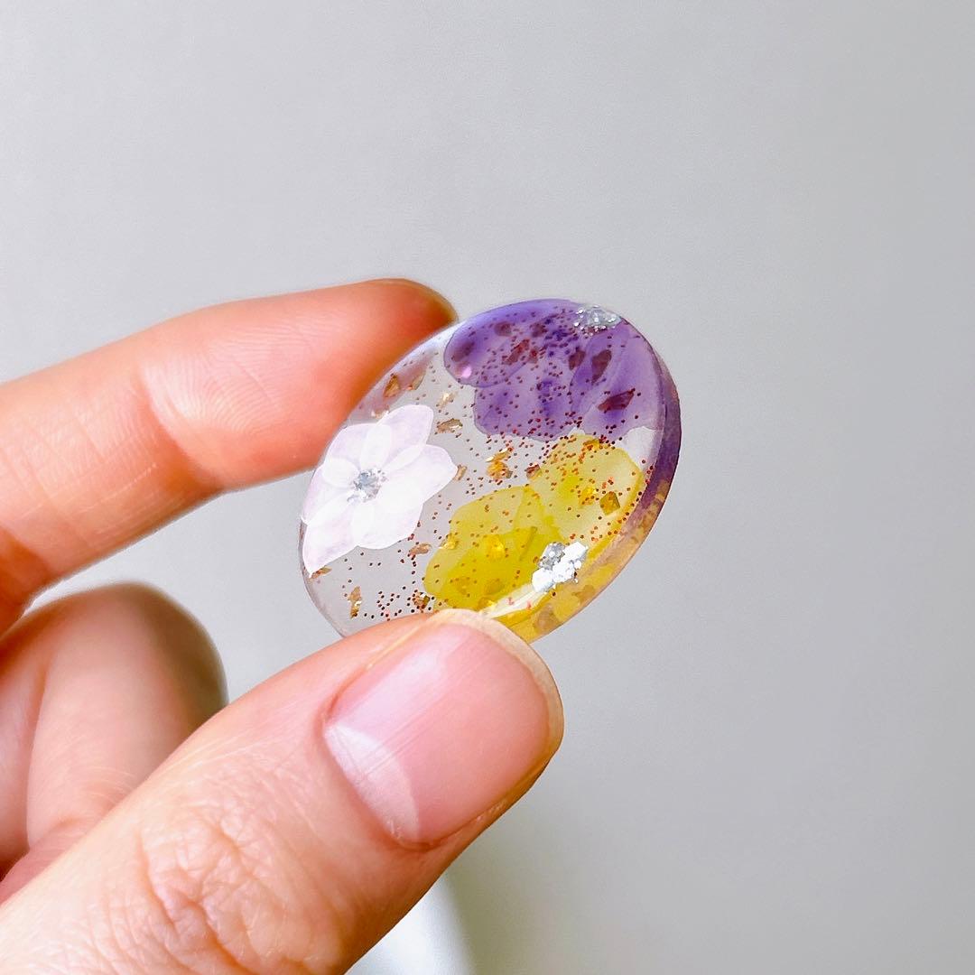 たらしこみフラワー　ヘアゴム　ブローチ　レジン