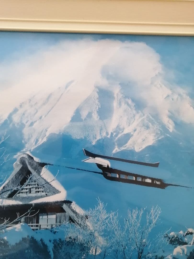 富士山と白川郷合掌造りの日本画 印刷