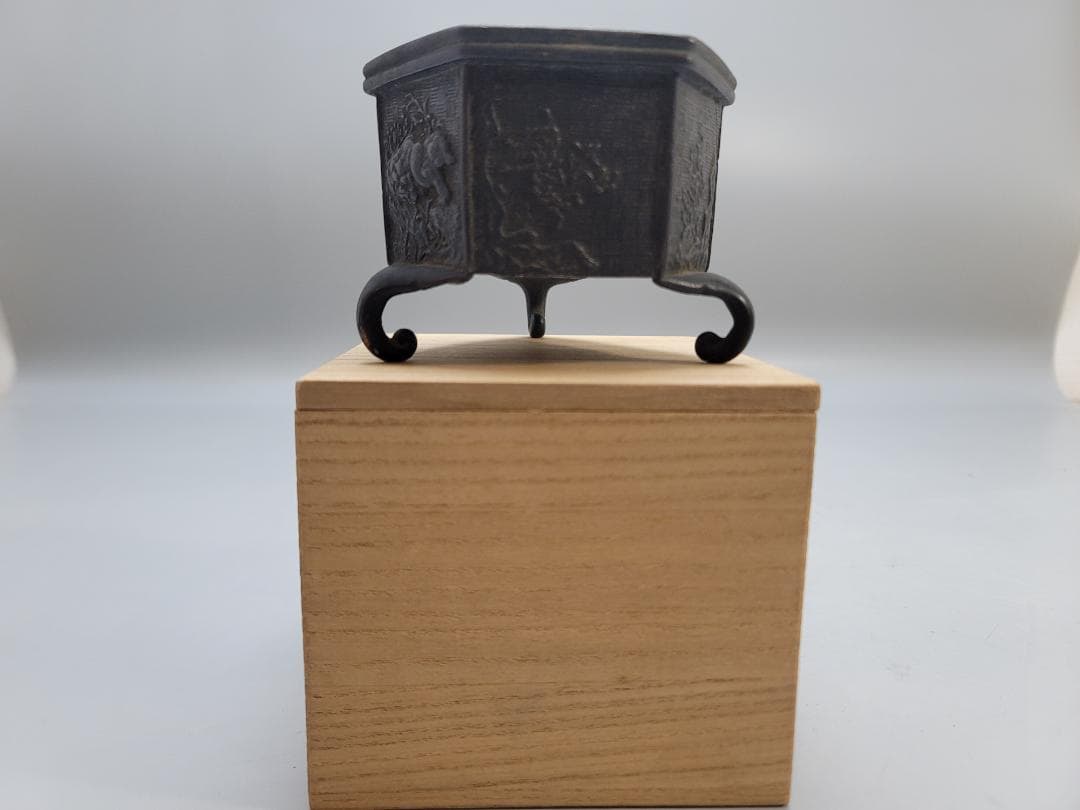 古銅 六角 筆洗 文房四宝 在銘 時代物 DT817