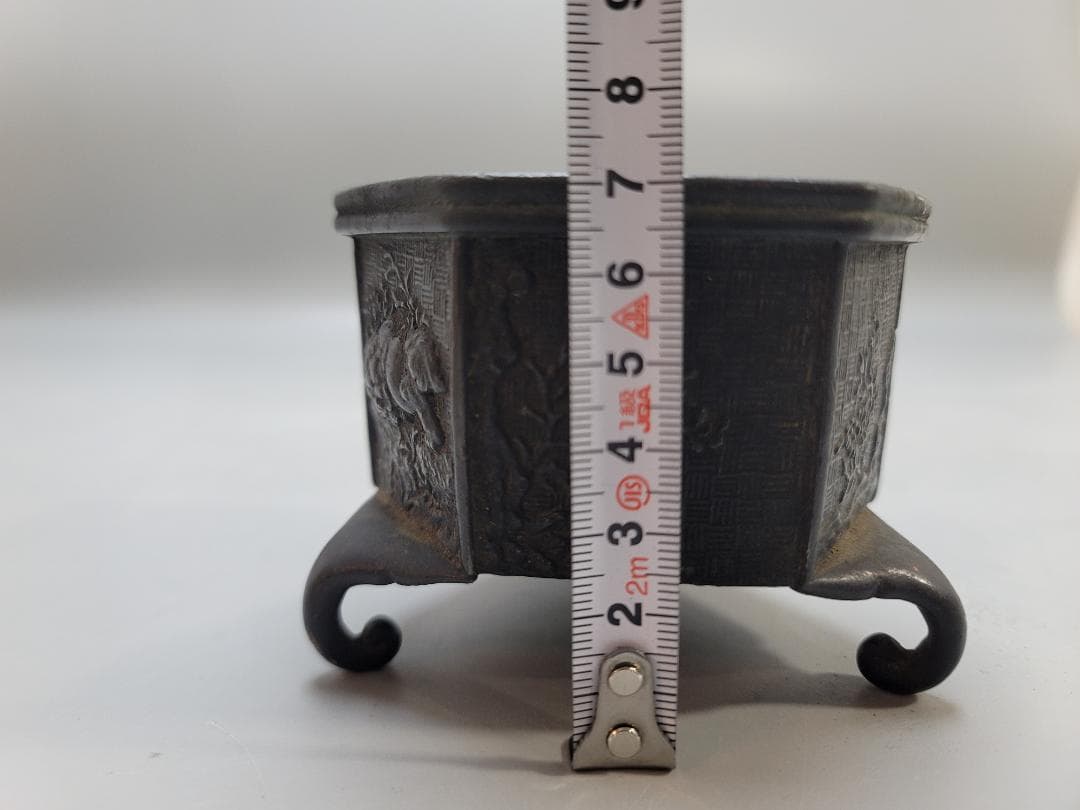 古銅 六角 筆洗 文房四宝 在銘 時代物 DT817