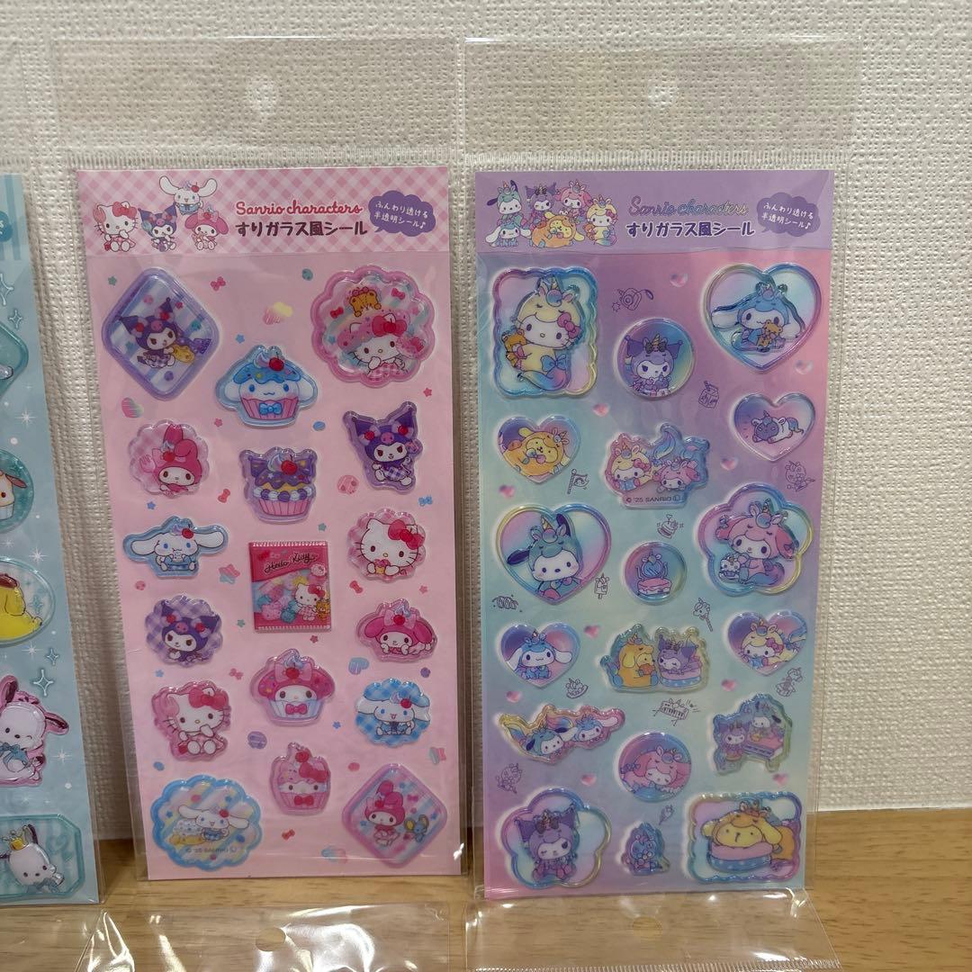 ラメ入り樹脂もりシール４種類　すりガラス風シール４種類 計８種類　Sanrio