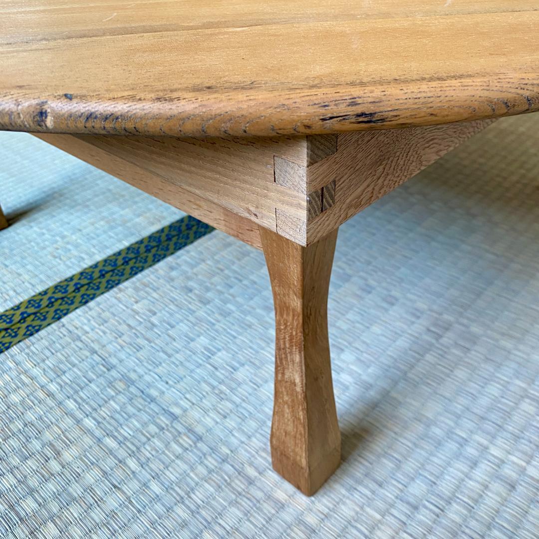 昭和レトロ ちゃぶ台 直径87cm 無塗装 無垢材 建具屋製 折りたたみ ④