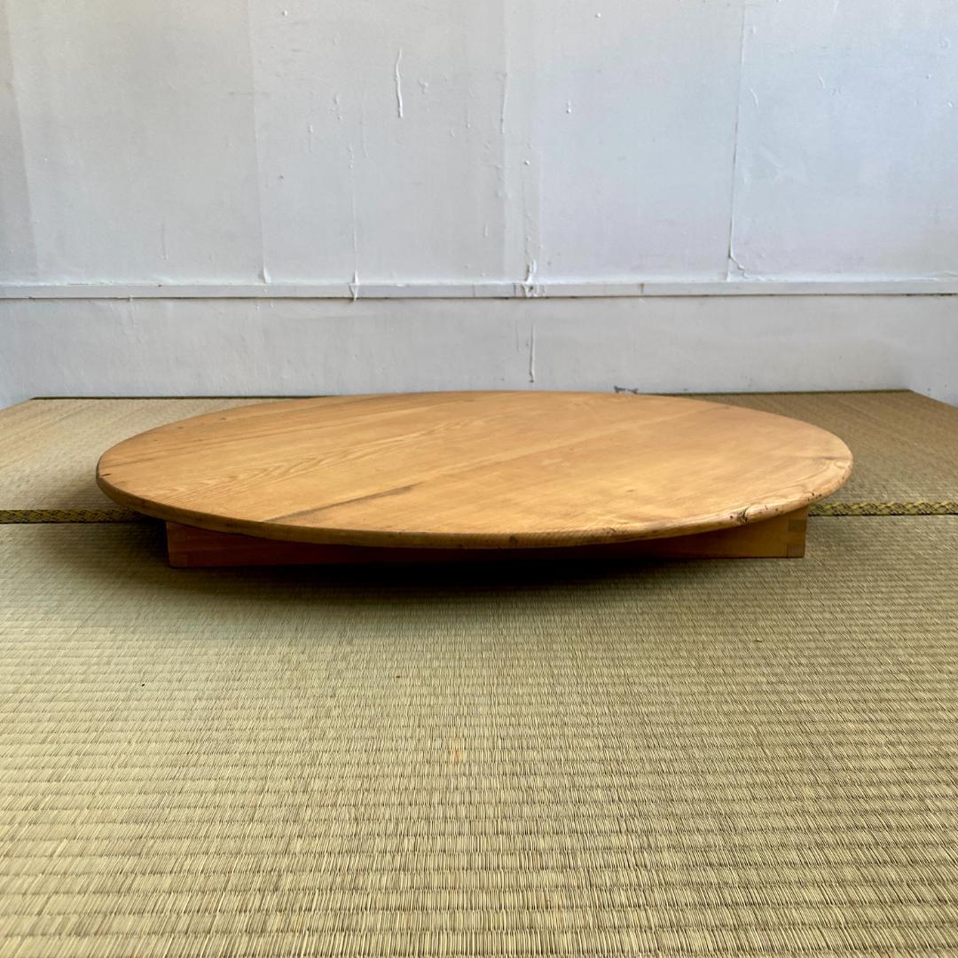 昭和レトロ ちゃぶ台 直径87cm 無塗装 無垢材 建具屋製 折りたたみ ④