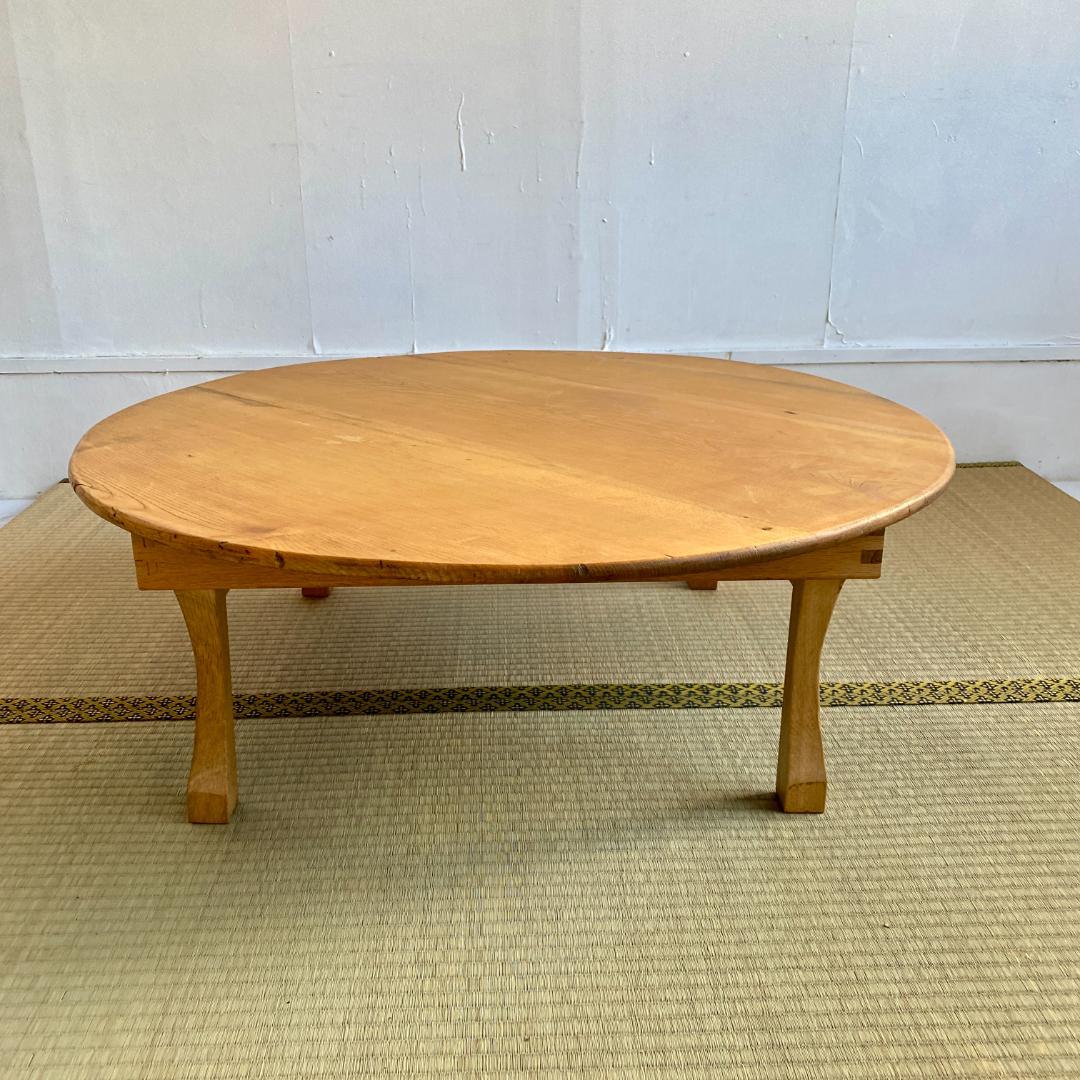 昭和レトロ ちゃぶ台 直径87cm 無塗装 無垢材 建具屋製 折りたたみ ④