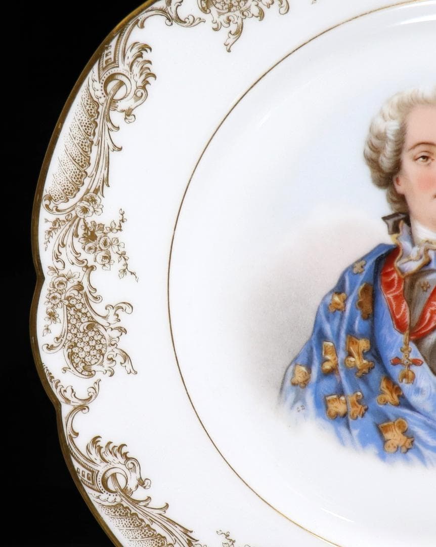オールド・セーブル 1846年製 フランス王ルイ15世 金彩大型24cm 飾り皿