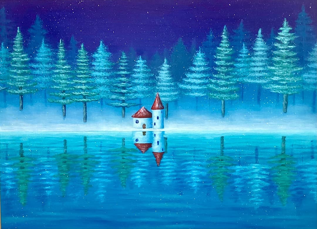 『white and silence』　アクリル画/絵画/抽象画/風景画/冬