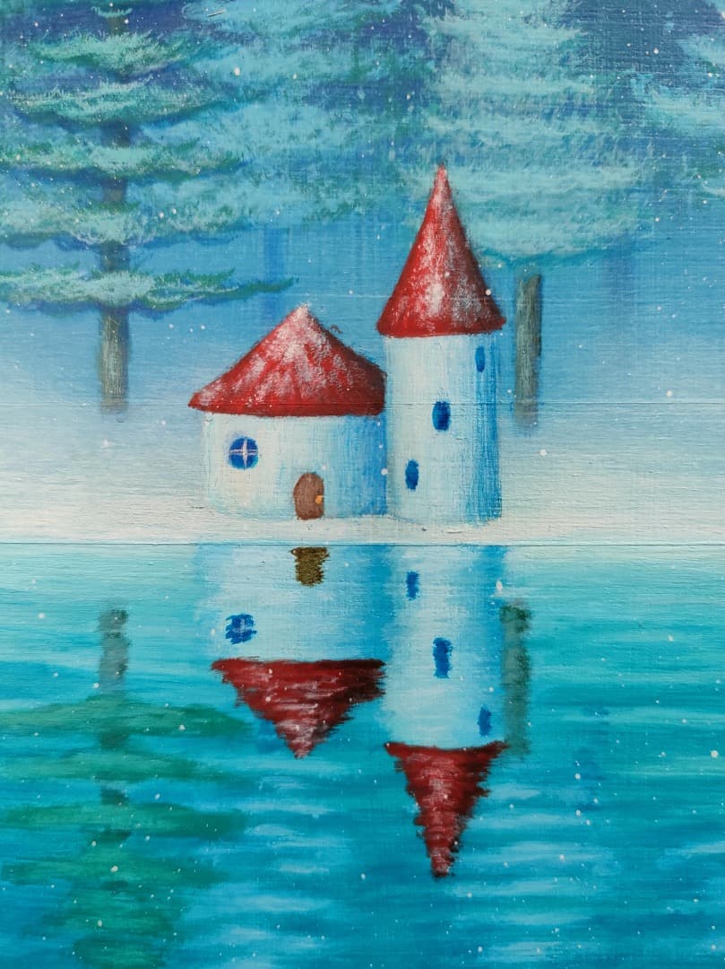 『white and silence』　アクリル画/絵画/抽象画/風景画/冬