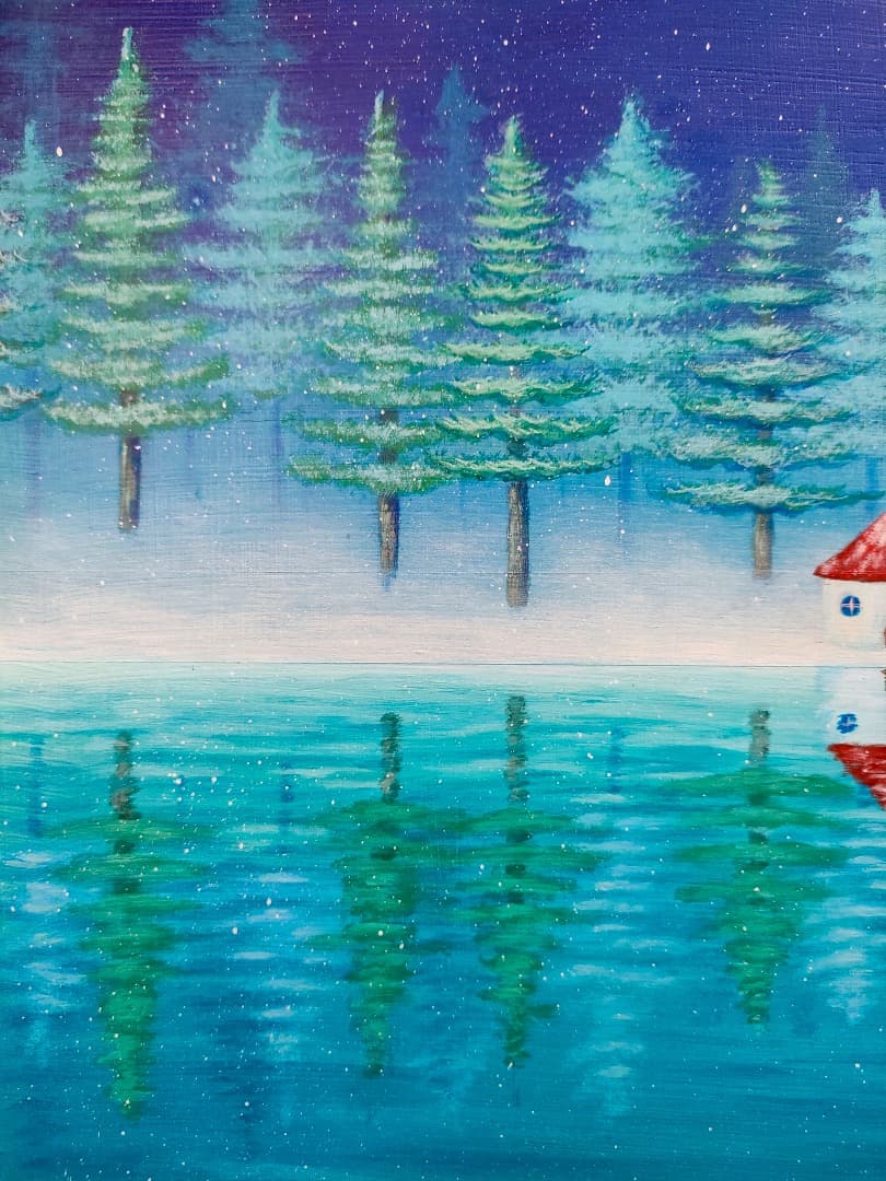 『white and silence』　アクリル画/絵画/抽象画/風景画/冬