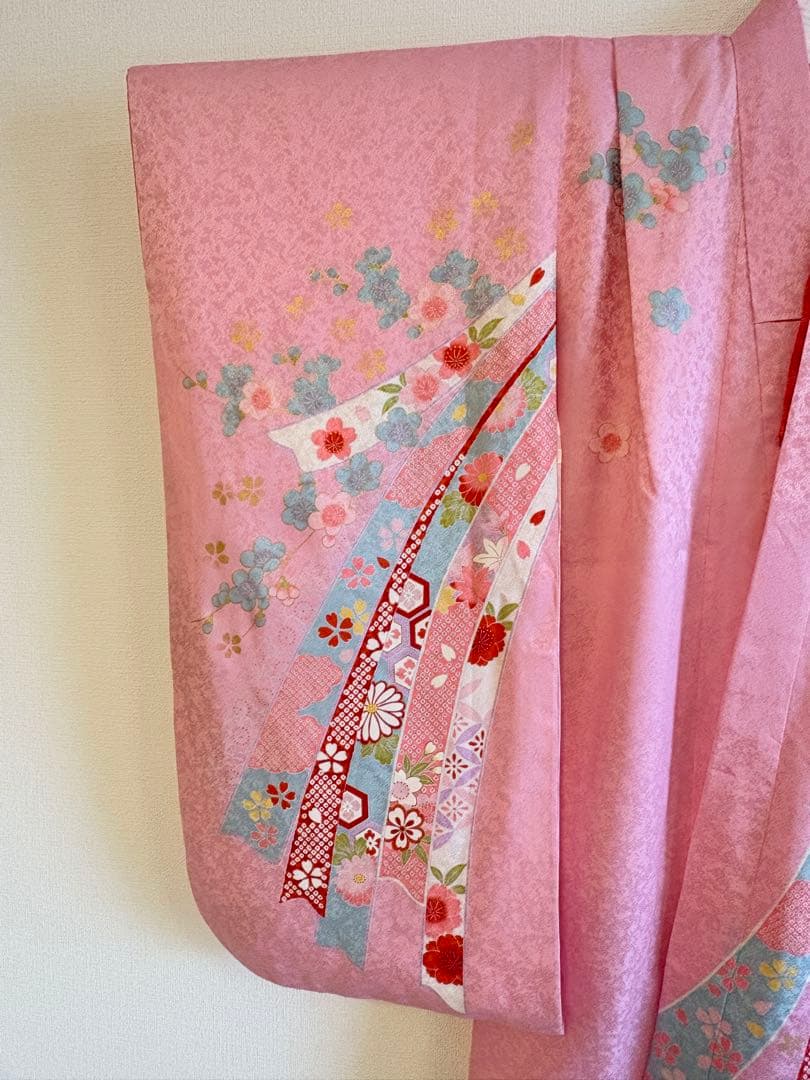七五三 7歳 正絹着物 ピンク 四季花 束熨斗M2509021
