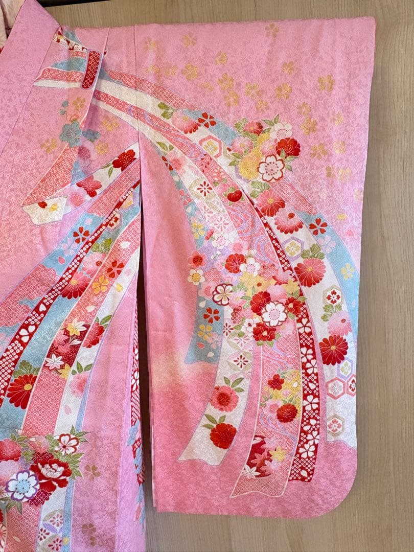 七五三 7歳 正絹着物 ピンク 四季花 束熨斗M2509021