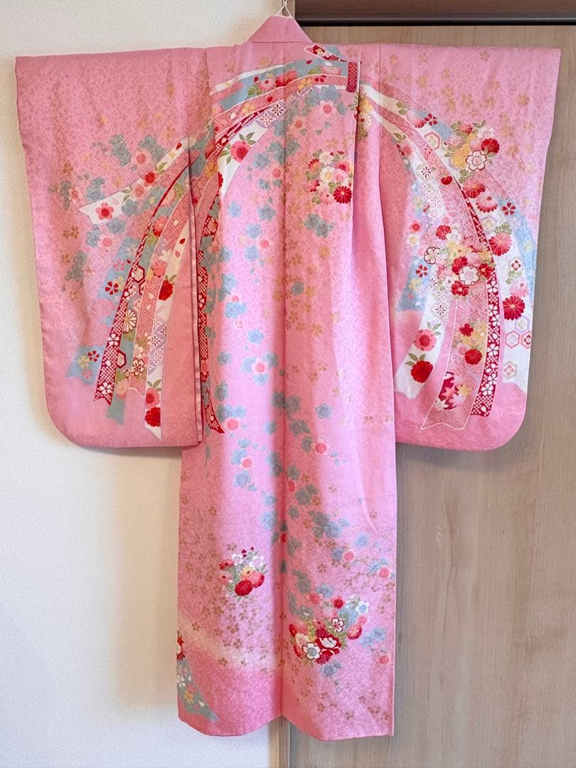 七五三 7歳 正絹着物 ピンク 四季花 束熨斗M2509021