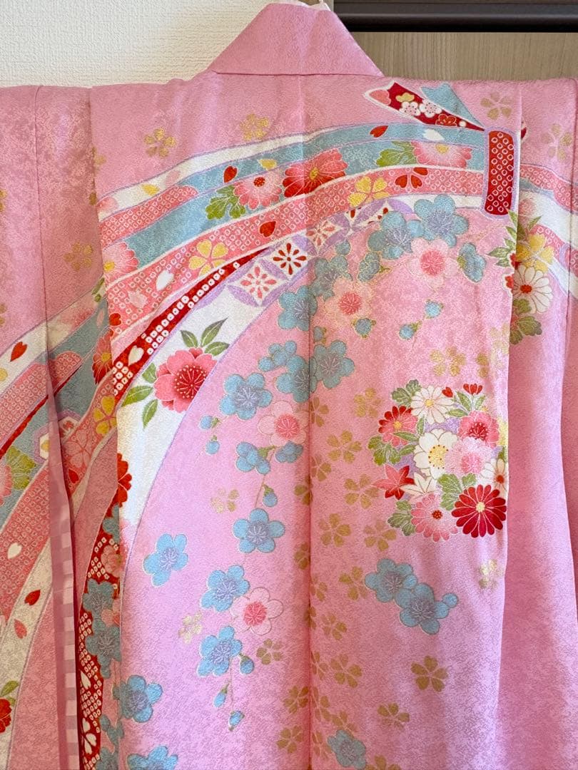 七五三 7歳 正絹着物 ピンク 四季花 束熨斗M2509021
