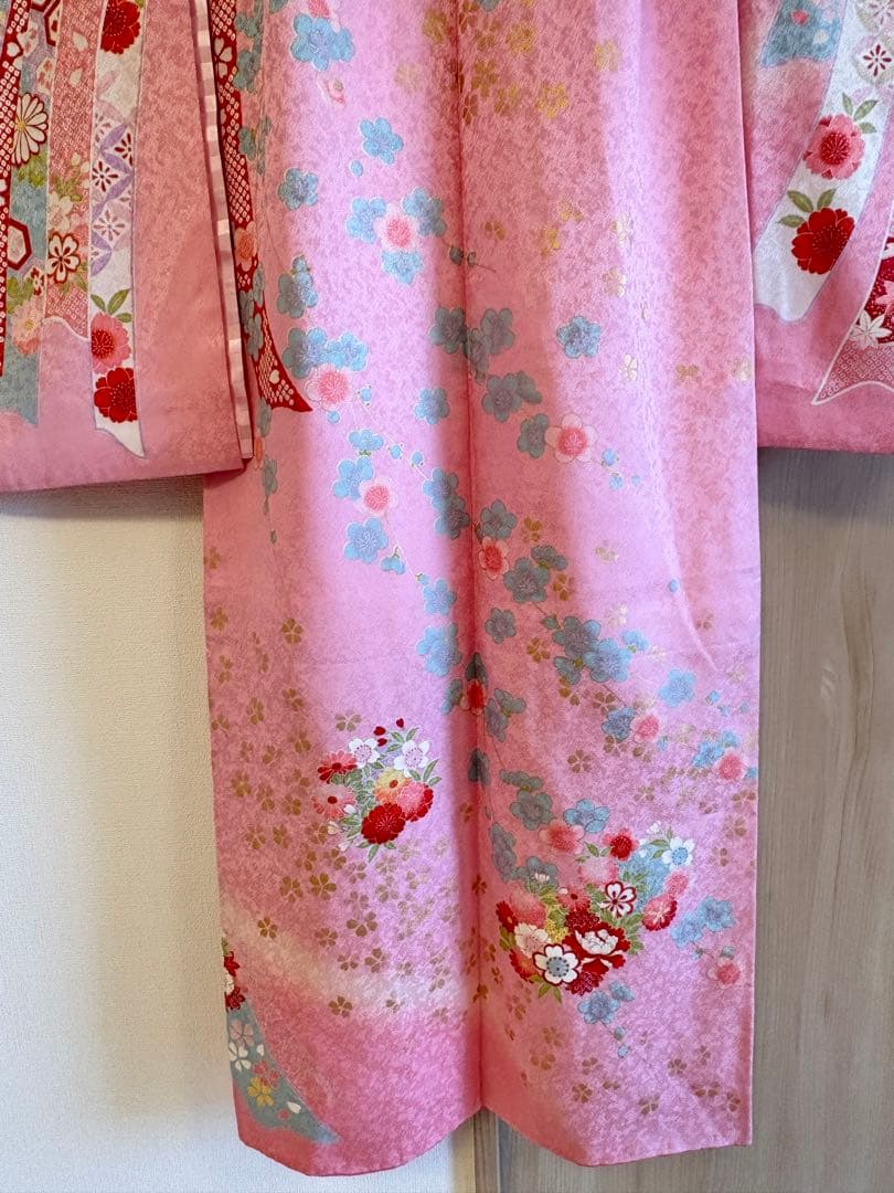 七五三 7歳 正絹着物 ピンク 四季花 束熨斗M2509021