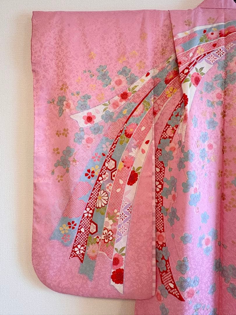七五三 7歳 正絹着物 ピンク 四季花 束熨斗M2509021