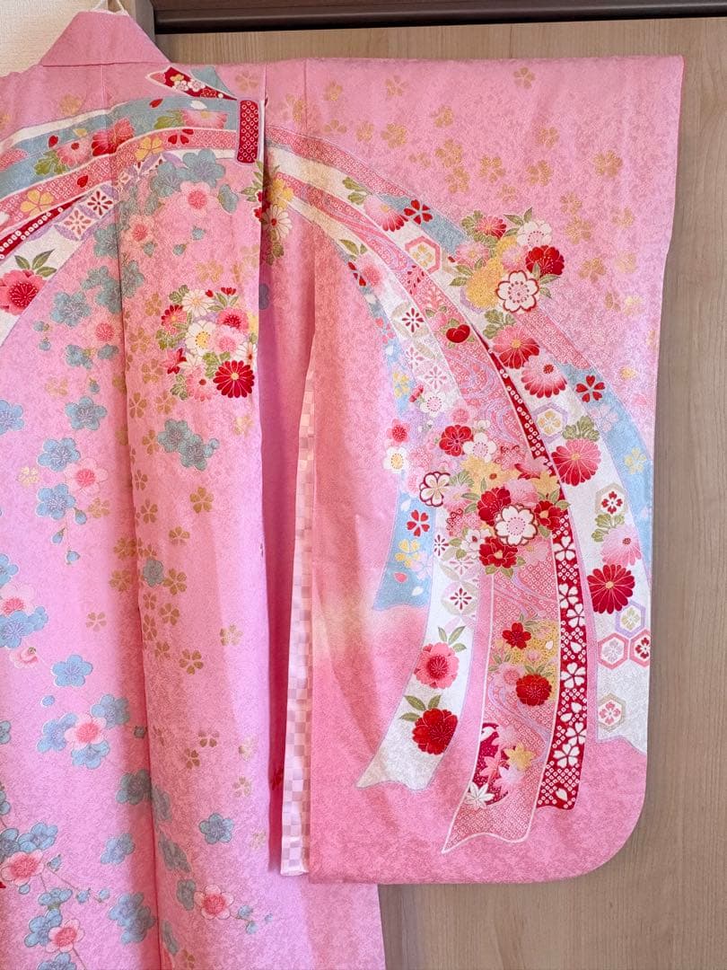 七五三 7歳 正絹着物 ピンク 四季花 束熨斗M2509021