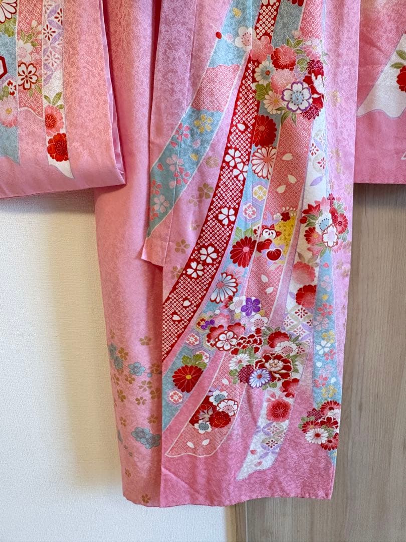 七五三 7歳 正絹着物 ピンク 四季花 束熨斗M2509021