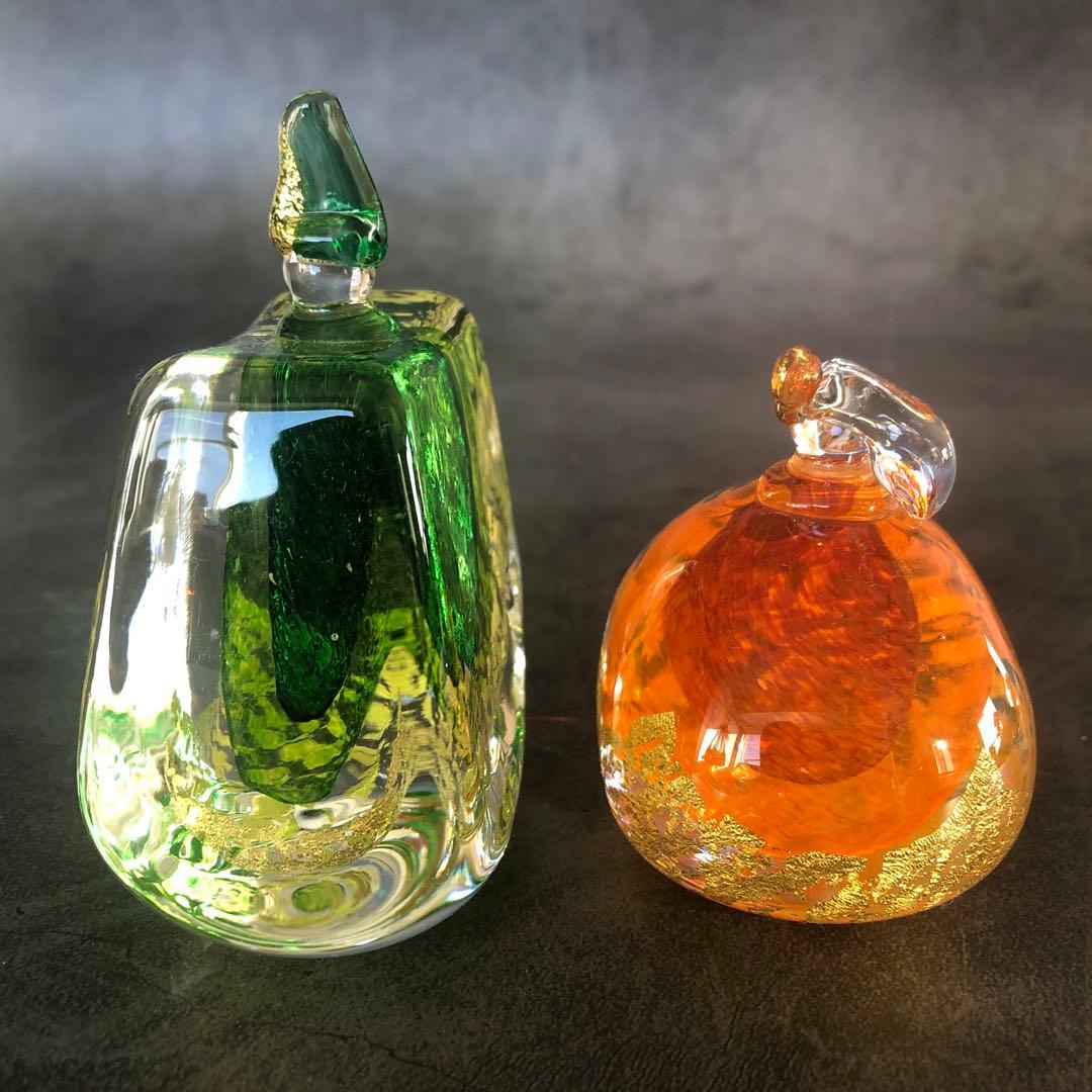 ⑧おひなさま　ガラスのお雛様　緑とオレンジと金箔　奈良ガラス