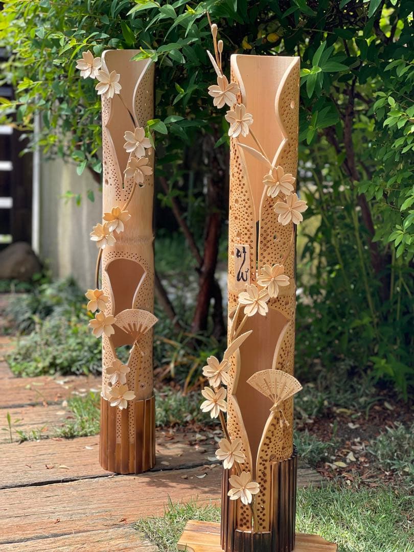 竹灯篭二段　和風　竹　照明　竹細工　人気