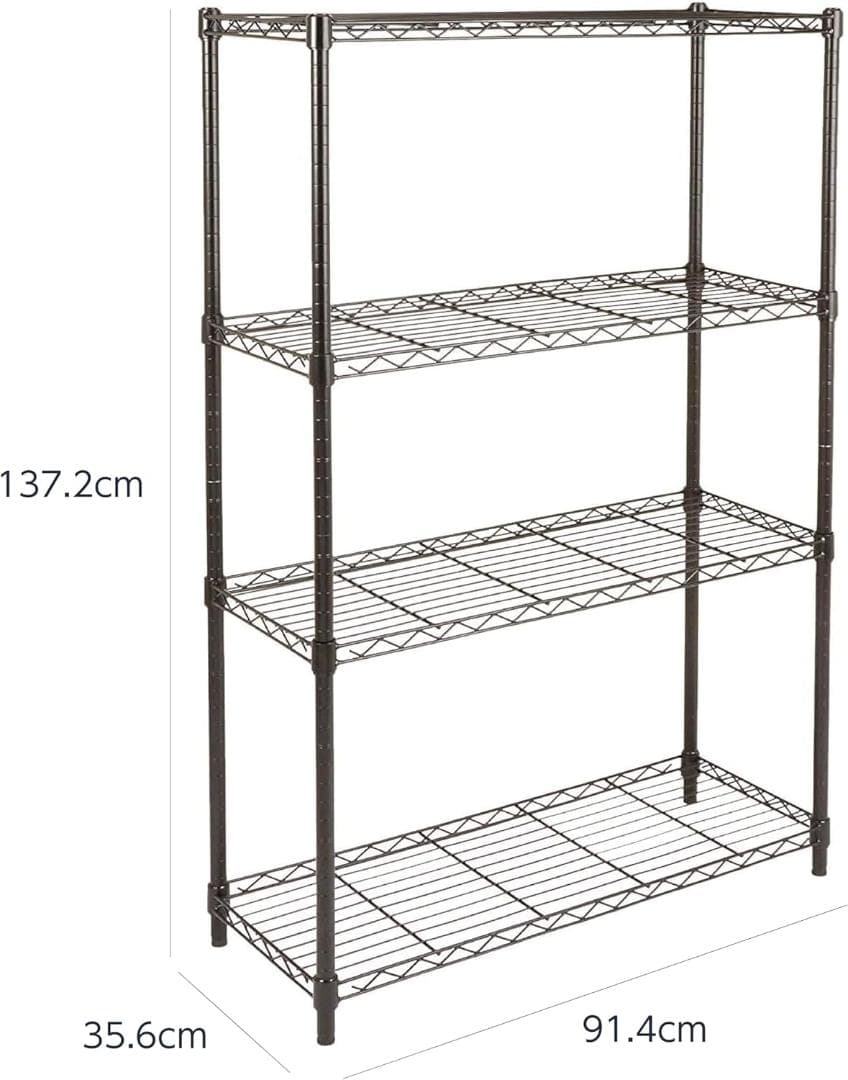 4段スチールラック 棚 メタルラック キッチンラック (ブラック)