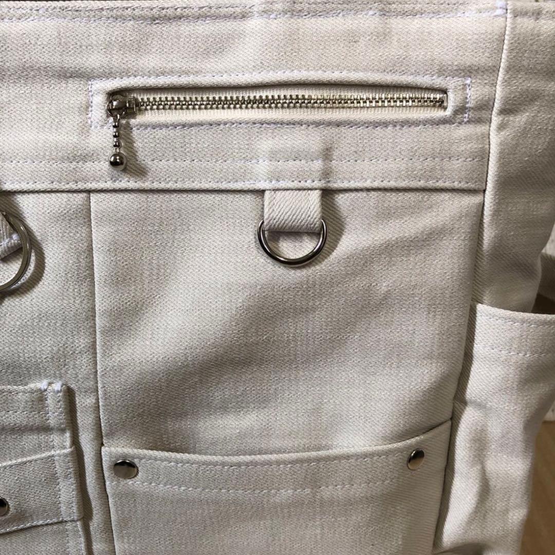 トートバッグ　ハンドメイド　デニムリメイク　アイボリー　両開き【新品デニム】