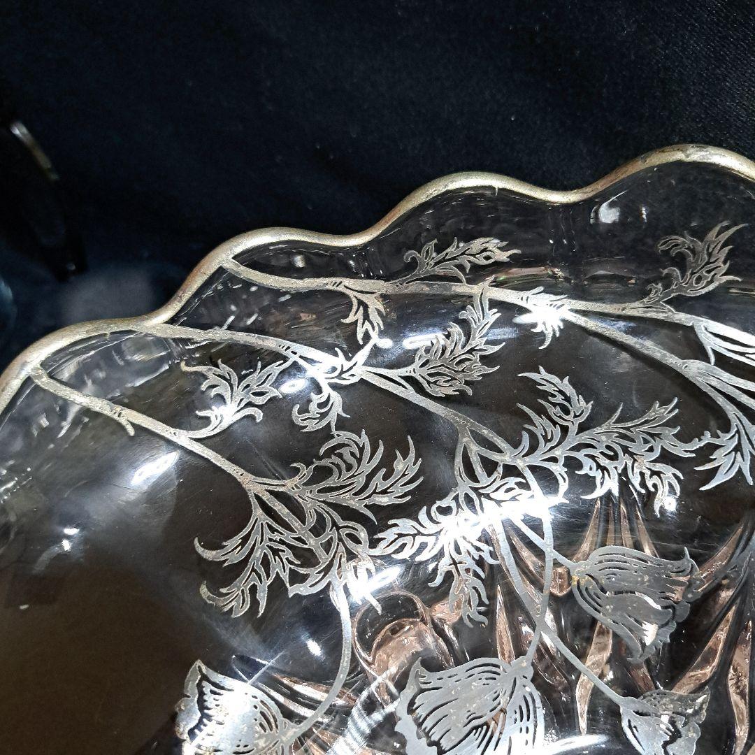 1930年代　アメリカ　シルバーオーバーレイ　ガラスのコンポート