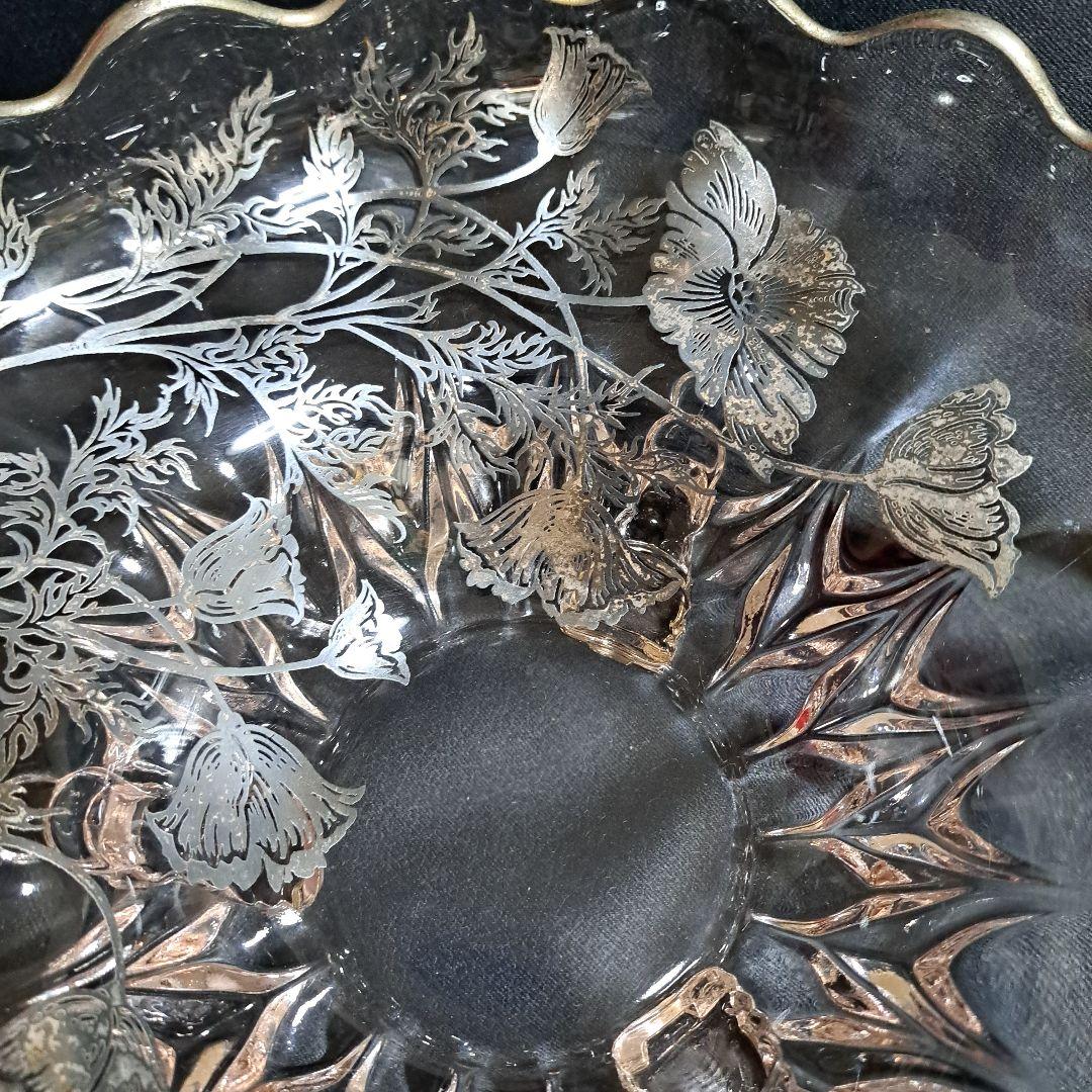 1930年代　アメリカ　シルバーオーバーレイ　ガラスのコンポート