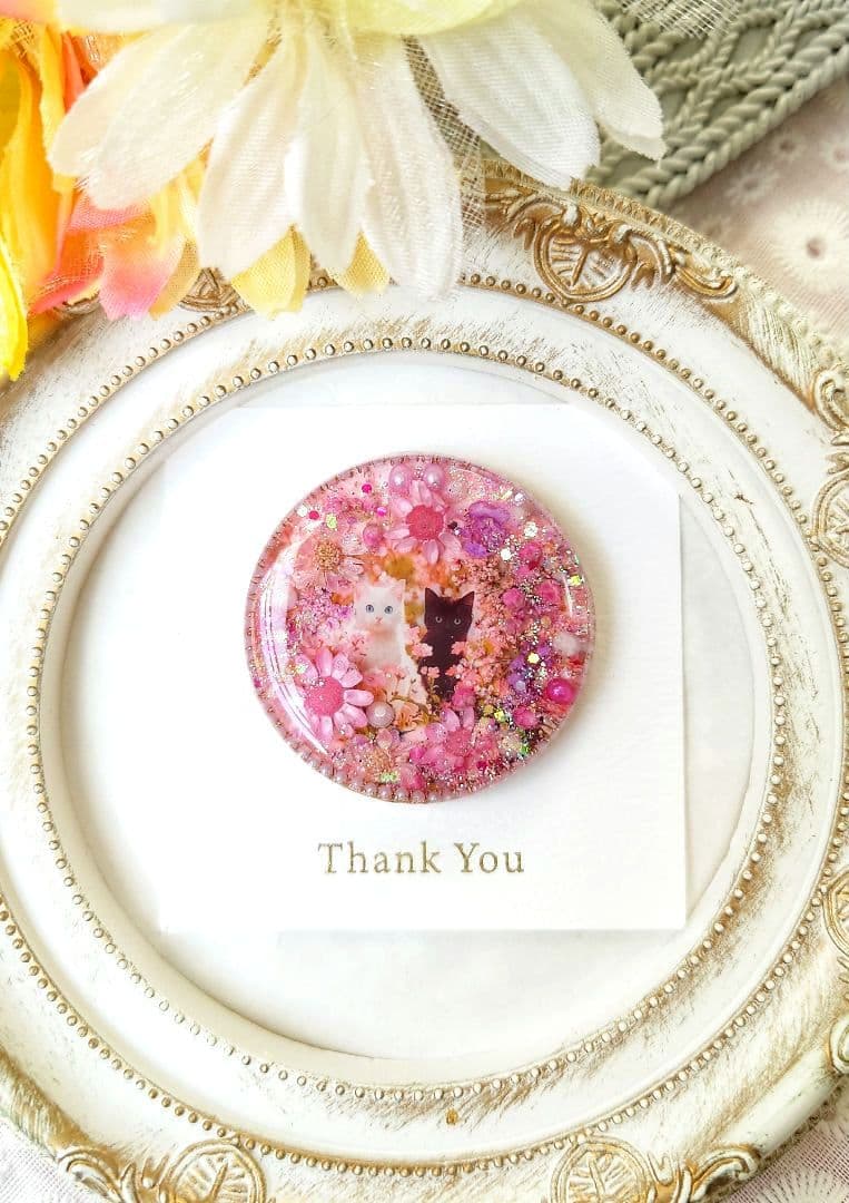 レジン　猫　ヘアゴム　ブローチ　ポニーフック　No.486