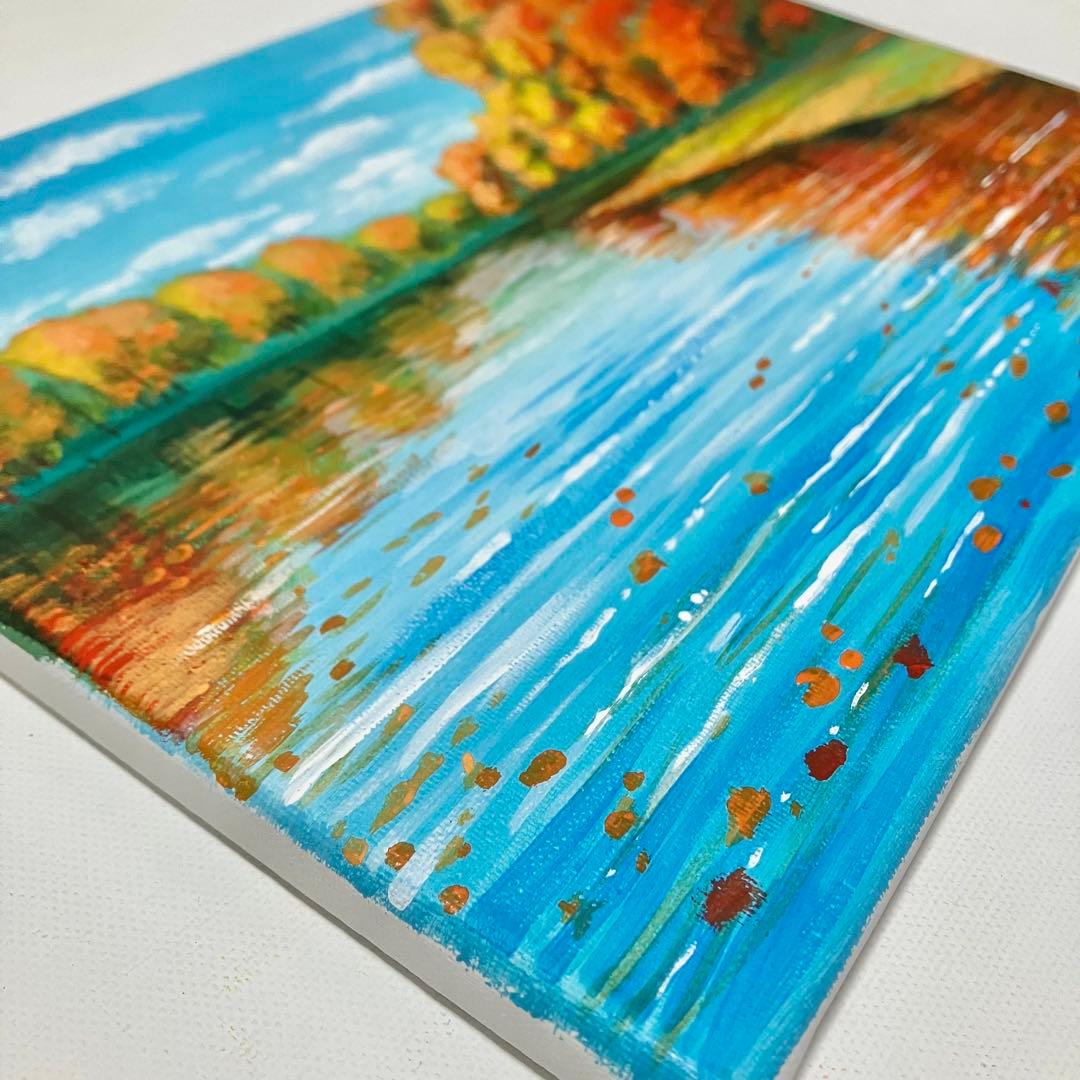 湖に映る秋＊絵画　原画　風景画　芸術　紅葉 現代アート　プレゼント