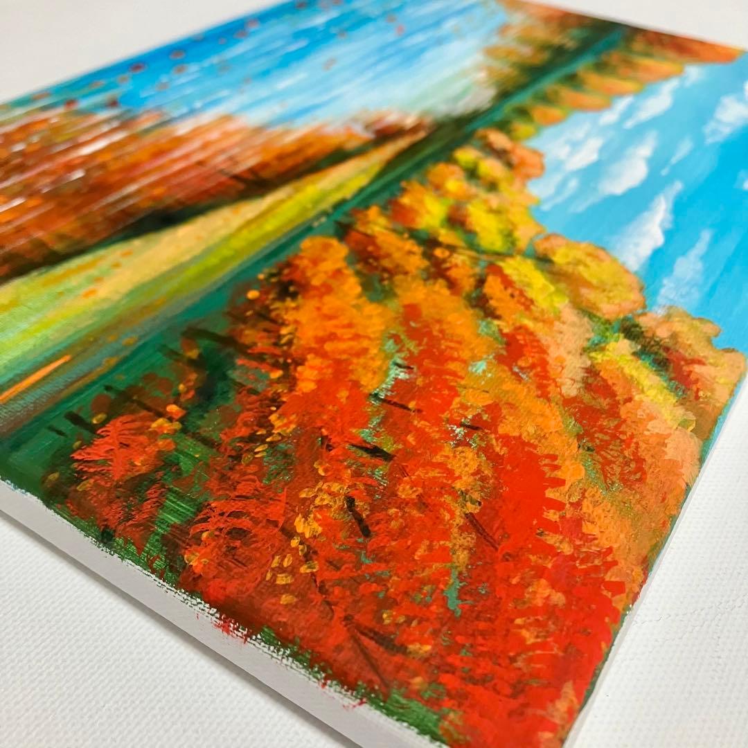 湖に映る秋＊絵画　原画　風景画　芸術　紅葉 現代アート　プレゼント