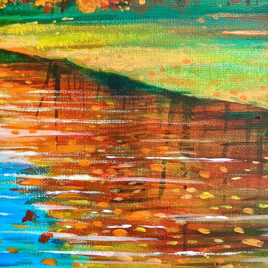 湖に映る秋＊絵画　原画　風景画　芸術　紅葉 現代アート　プレゼント