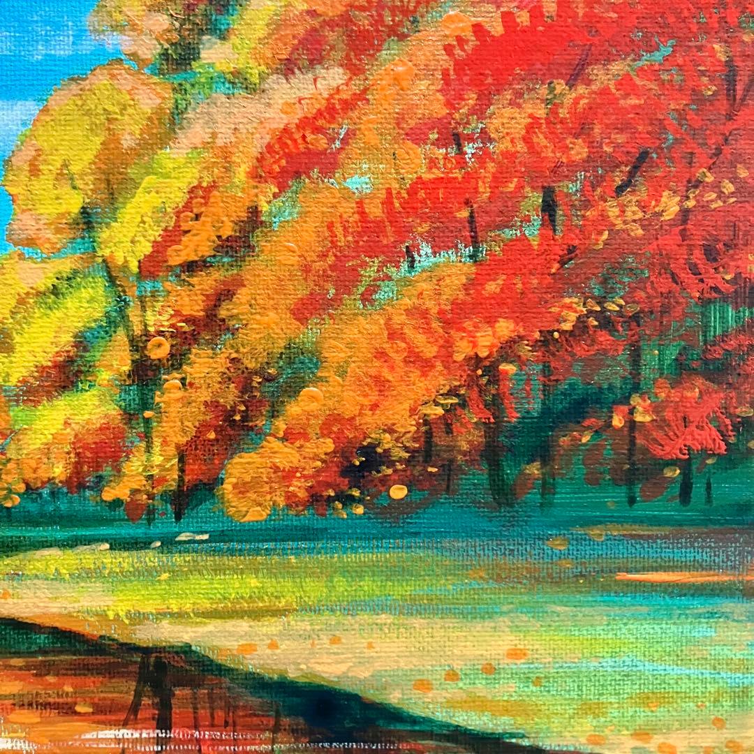 湖に映る秋＊絵画　原画　風景画　芸術　紅葉 現代アート　プレゼント