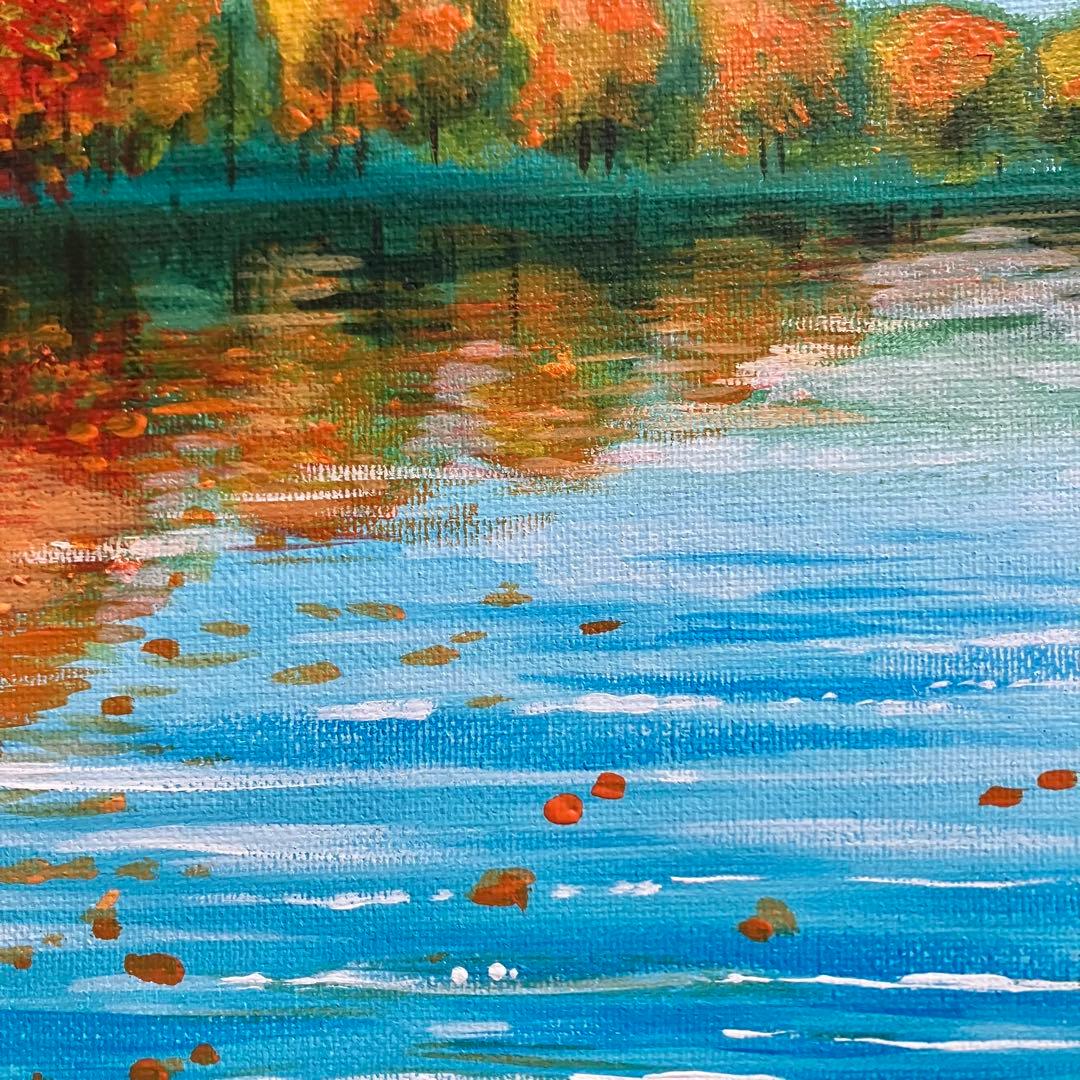 湖に映る秋＊絵画　原画　風景画　芸術　紅葉 現代アート　プレゼント
